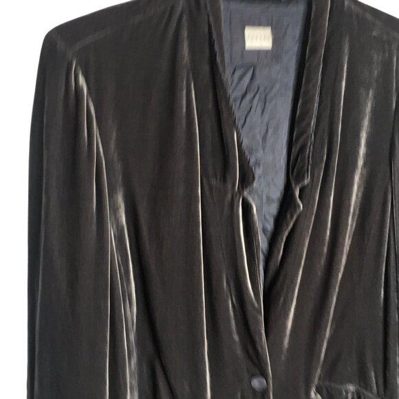 Poetry Velvet Blazer Silk Blend Jacket Womens 12 Gray Velvet Longline Pockets - Picture 3 of 16